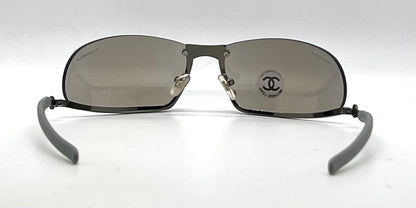 Chanel C232-7H Gray Wraparound Sunglasses Vintage Unworn Full Kit Made in Italy