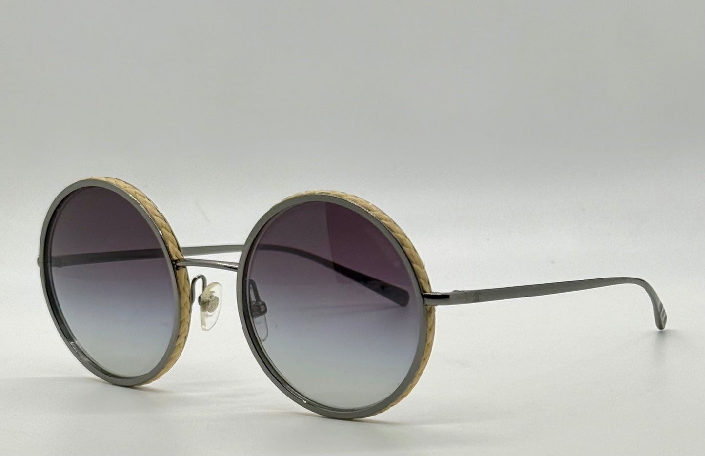 CHANEL 4250 Vintage Round Sunglasses Woven Raffia Made in Italy 52-22