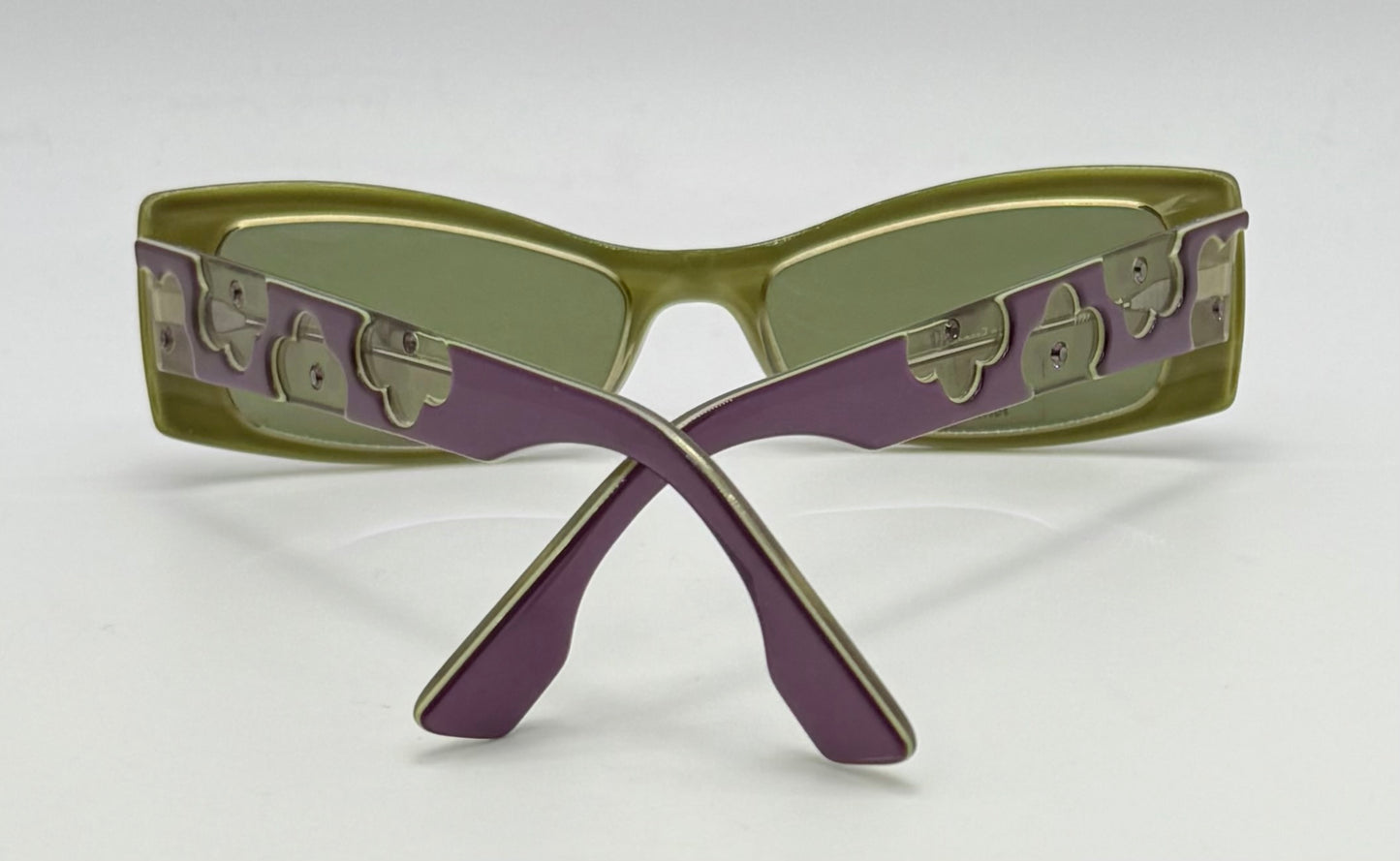 Deadstock Vintage LaFont Paris POPPY 983 Sunglasses-Olive Green & Purple Clover Detail-Made in France