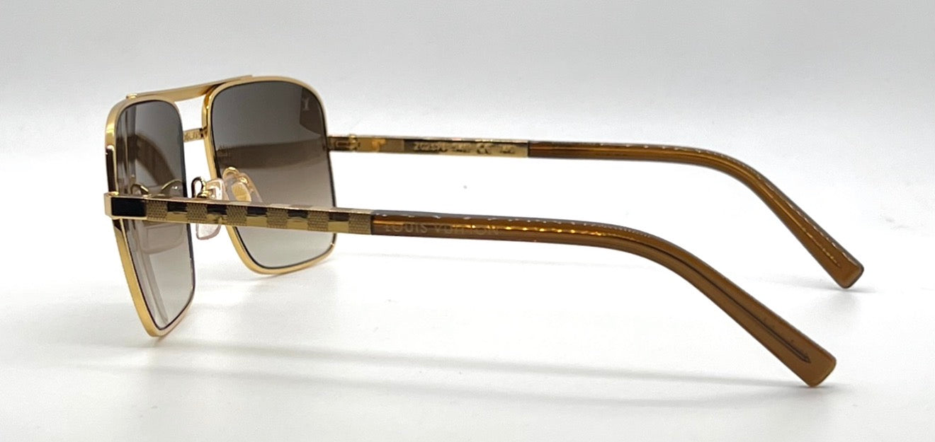 Louis Vuitton Z0259U Attitude Damier Gold Pilot Sunglasses Full Kit 59mm