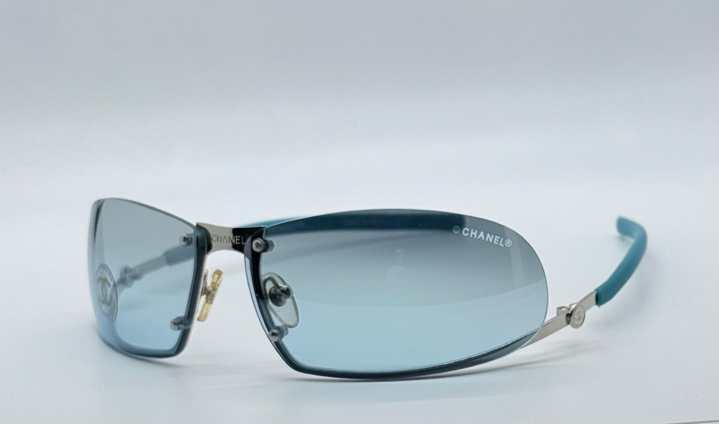 CHANEL C232-7H Rimless Shield Sunglasses Turquoise Melanin Lens-Deadstock