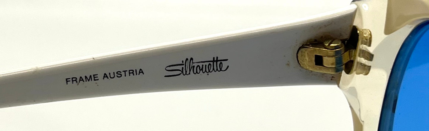 Silhouette M1149/20 Vintage Sunglasses White/Crystal w/New Solid Blue Custom Lenses-48mm-Unworn