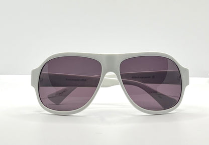 Kala Eyewear “Player” – White Acetate Frame – Dark Plum Lenses – Handmade in the USA