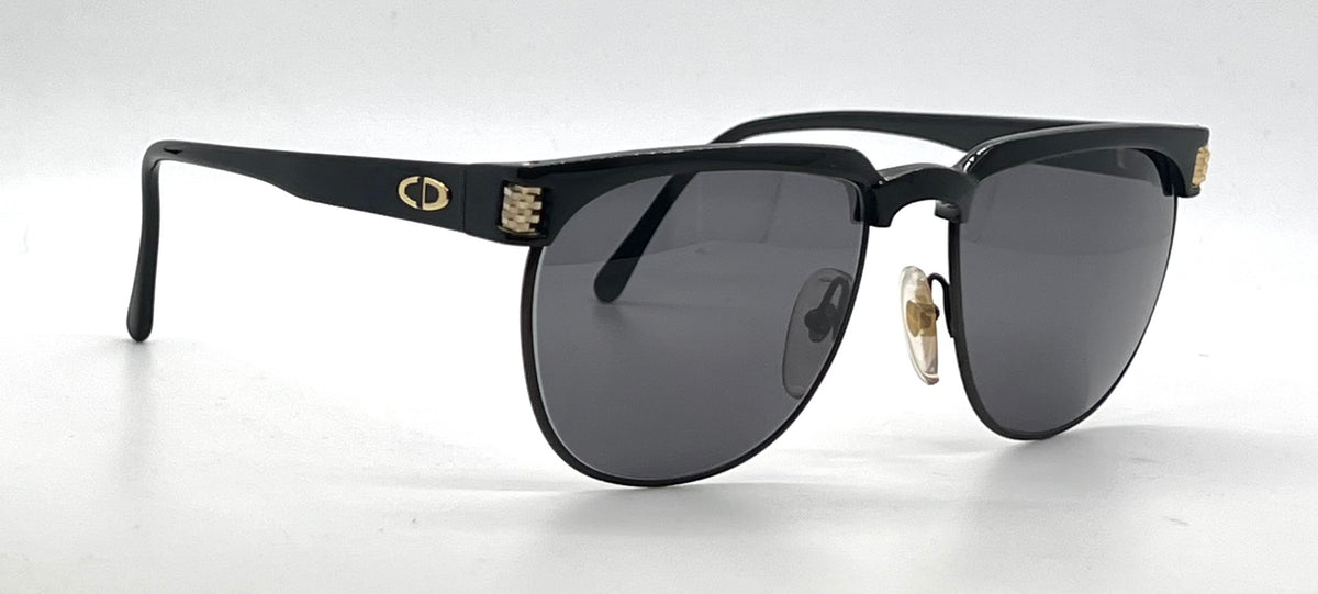 Christian Dior 2393-Vintage Black Gold Browline Sunglasses-Original/Full Kit-Germany