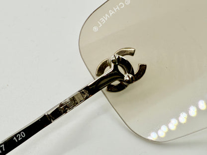 CHANEL 4017-D Silver Rimless Sunglasses Swarovski CC Logo Deadstock