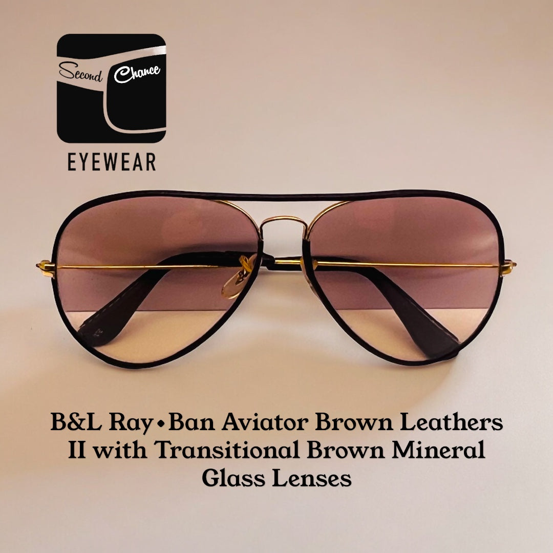 B&L Ray•Ban Aviator Brown Leathers II with Changeable Brown B&L Etched MineralGlass Lenses