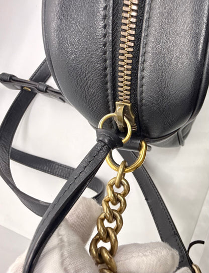Gucci GG Marmont Small Camera Bag-Black Leather- Chevron Gold