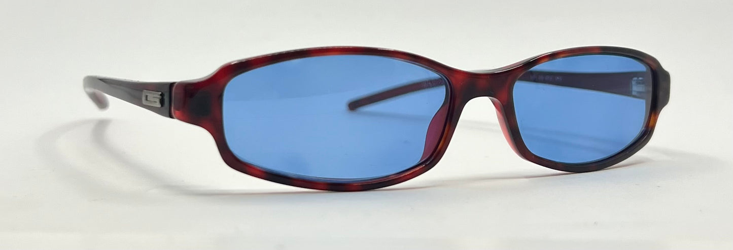 Gucci Oval Burgundy Sunglasses-New Solid Blue Second Chance Customs Lenses-Unworn