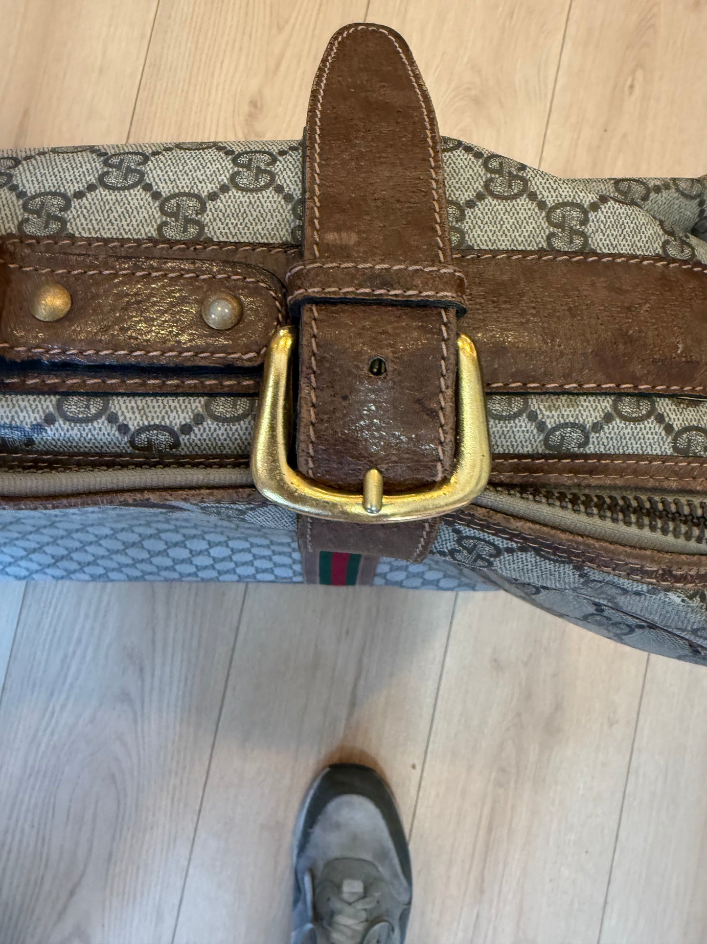 Vintage Gucci GG Supreme Web Stripe Suitcase 1980s Travel Case