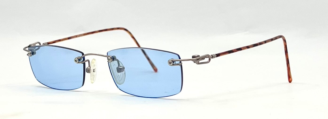 JBK 21.2 VINTAGE Rimless “Italian Design” Sunglasses – Light Blue Solid Lens-Unworn-45mm