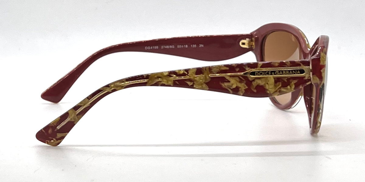 Dolce & Gabbana DG4199 Red Gold Leaf Cat Eye Sunglasses Unworn New Lenses Full Kit