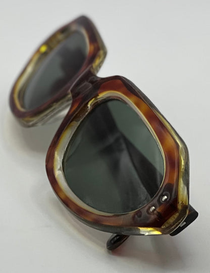 Vintage Mid Century NOS Sunglasses-Translucent Tortoise w/Paddle Arms-Made in France