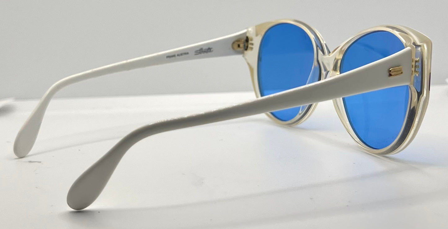 Silhouette M1149/20 Vintage Sunglasses White/Crystal w/New Solid Blue Custom Lenses-48mm-Unworn