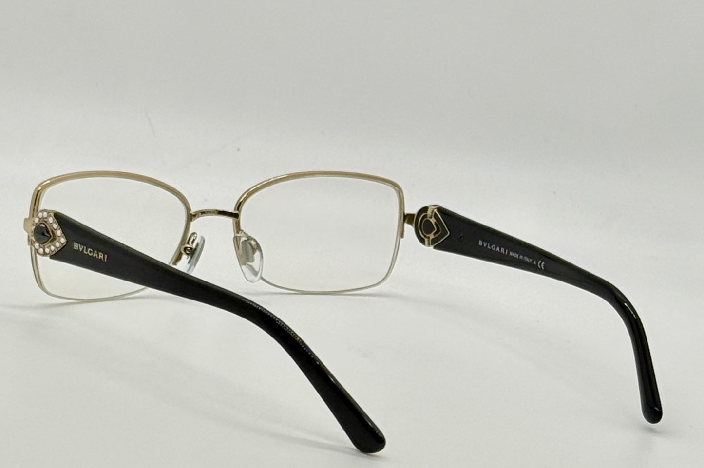BVLGARI BB2157-B 376 Optical Frames Half Rim Gold Black Italy 55-17-135 w/ Case