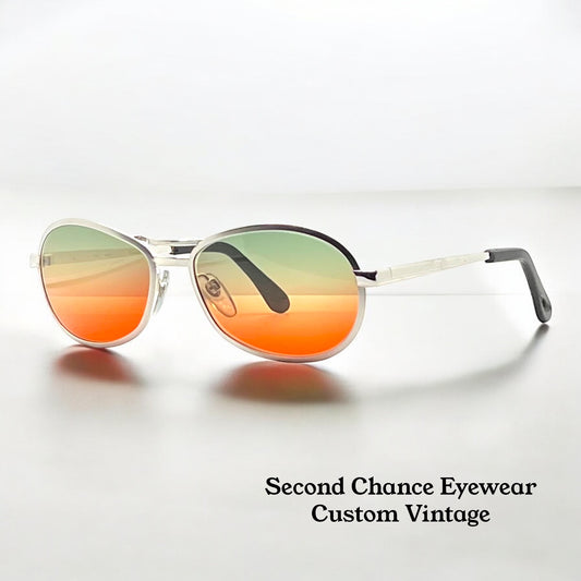 NOS SUZY GILT Vintage Silver Aviator Sunglasses w/New, Custom Sunset Fade Gradient Lenses