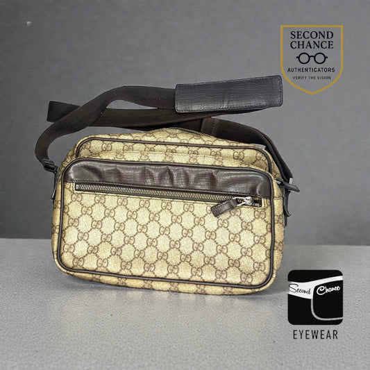 Gucci GG Monogram Canvas Double Zip Crossbody Messenger Bag Authentic
