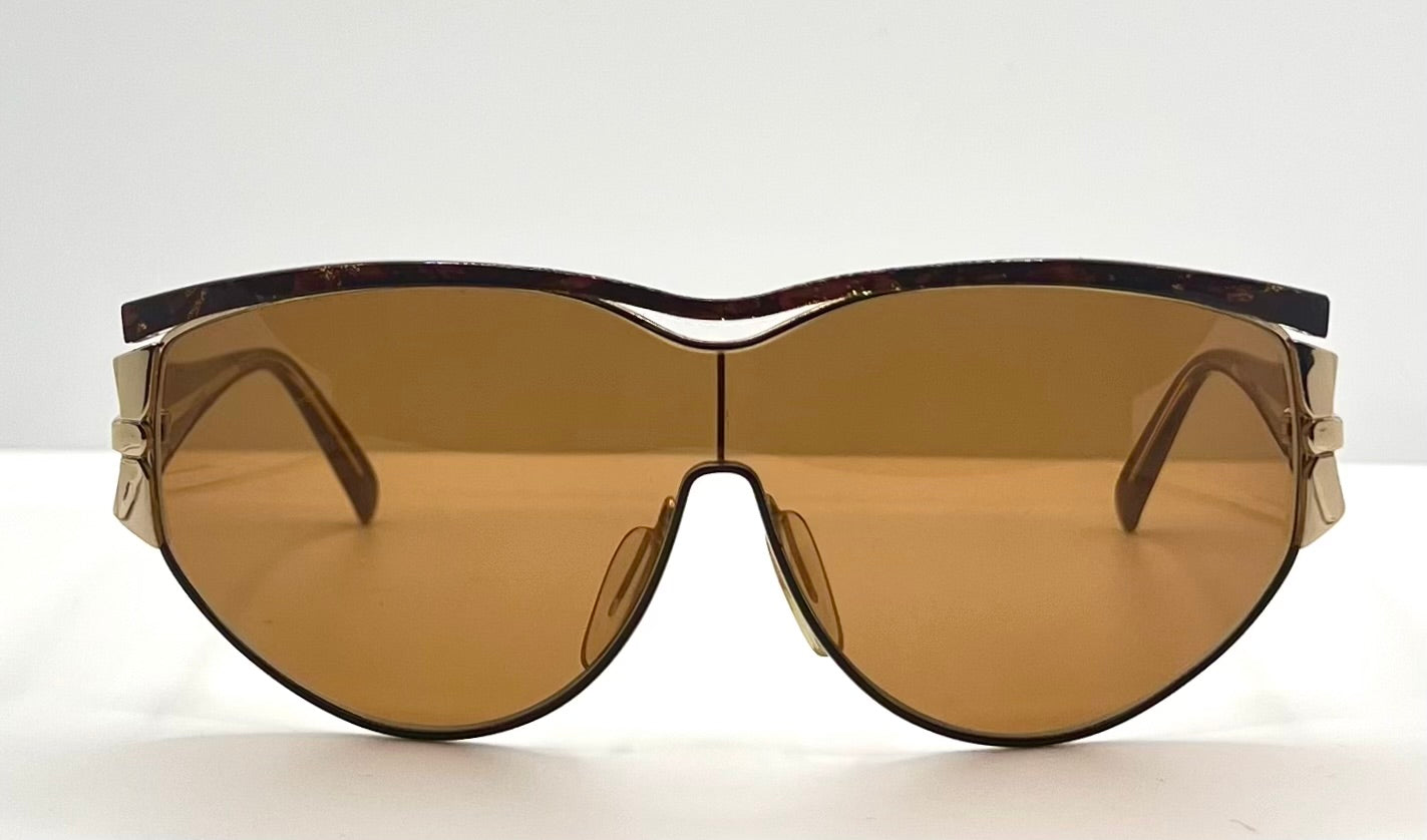 NINA RICCI NR3017 C.321 0166 Vintage Shield Sunglasses-Gold/Brown-Deadstock