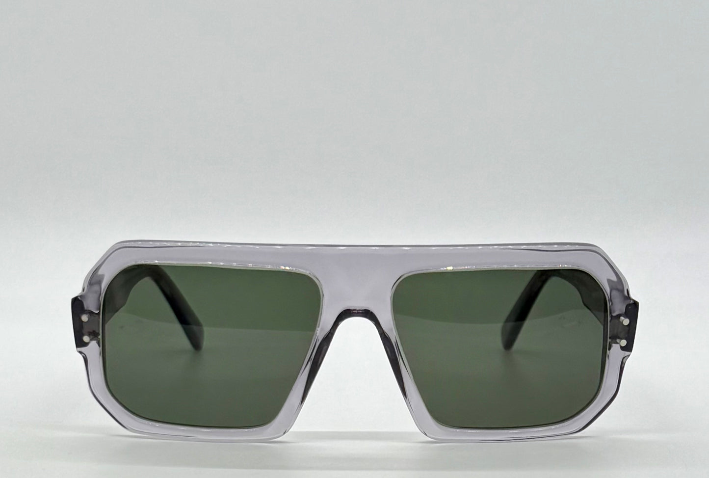 JAZO JO33 C03 Translucent Gray Sunglasses-Handcrafted in Italy, Carbon Fiber Temples, Green Lenses