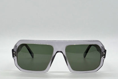 JAZO JO33 C03 Translucent Gray Sunglasses-Handcrafted in Italy, Carbon Fiber Temples, Green Lenses