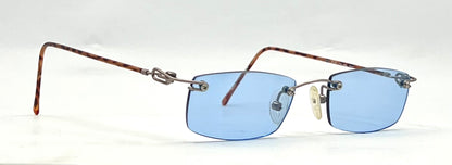 JBK 21.2 VINTAGE Rimless “Italian Design” Sunglasses – Light Blue Solid Lens-Unworn-45mm