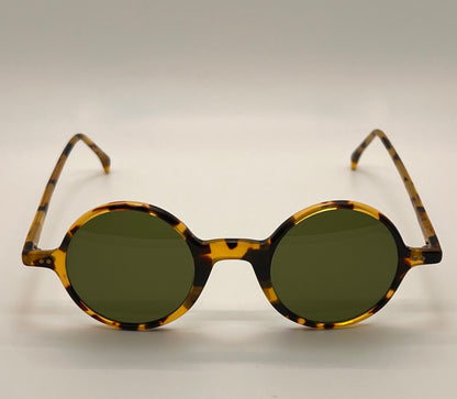 Brand New-Morel AIME 90040C-Round Tortoise Acetate Sunglasses with Custom Green Glass Lenses