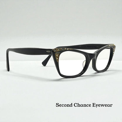 Vintage TITMUS USA “Siret” Cat-Eye Eyeglasses Black Rhinestone – Restored