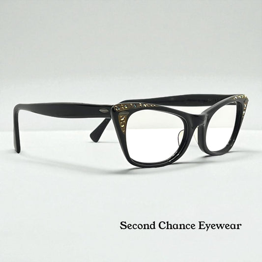 Vintage TITMUS USA “Siret” Cat-Eye Eyeglasses Black Rhinestone – Restored