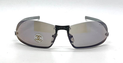 Chanel C232-7H Gray Wraparound Sunglasses Vintage Unworn Full Kit Made in Italy