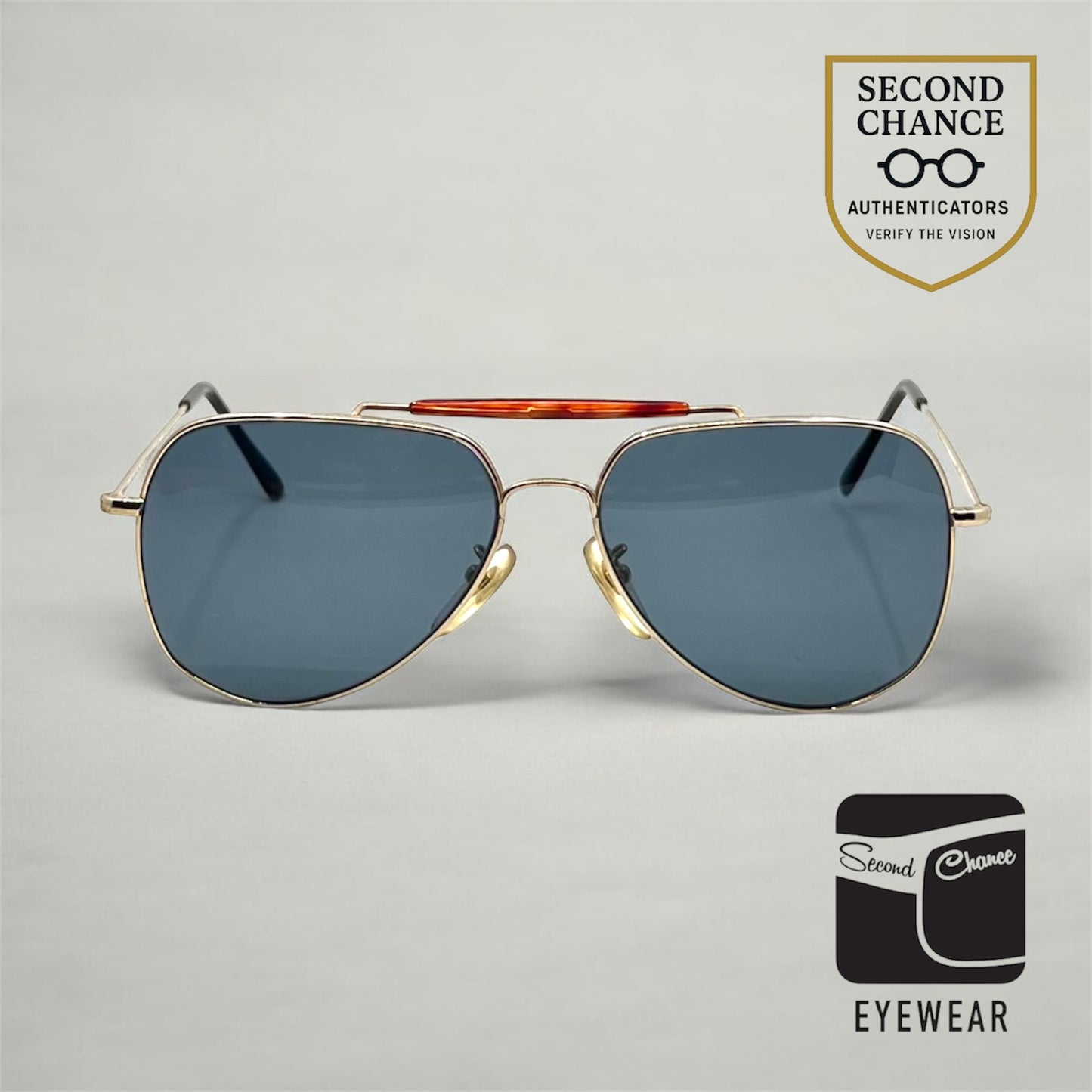 Safari II VINTAGE Aviator Sunglasses 60-15 Gold Metal Custom Blue Lenses