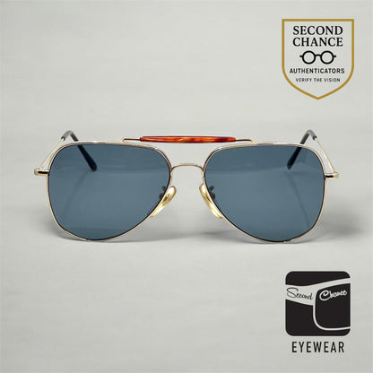 Safari II VINTAGE Aviator Sunglasses 60-15 Gold Metal Custom Blue Lenses