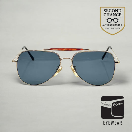 Safari II VINTAGE Aviator Sunglasses 60-15 Gold Metal Custom Blue Lenses