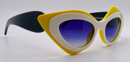 Linda Farrow x Prabal Gurung PG/17/5 Cat-Eye Sunglasses-Bold Yellow & White Acetate with Gradient Blue Lenses