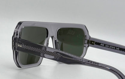 JAZO JO33 C03 Translucent Gray Sunglasses-Handcrafted in Italy, Carbon Fiber Temples, Green Lenses