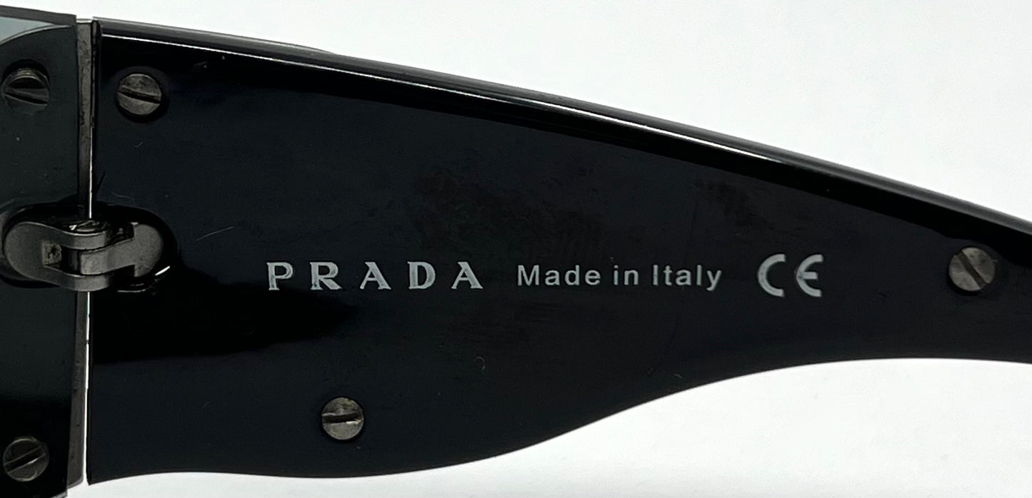 Prada SPR 58F Shield Sunglasses 5AV-1A1 Black Silver Full Kit Italy