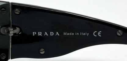 Prada SPR 58F Shield Sunglasses 5AV-1A1 Black Silver Full Kit Italy