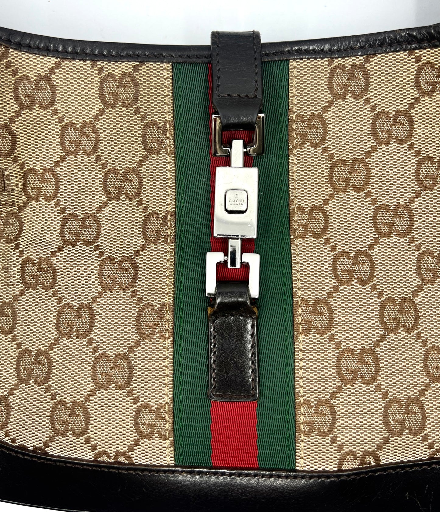 Gucci-Vintage Jackie GG Canvas Shoulder Bag-Green/Red Web-Italy
