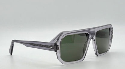 JAZO JO33 C03 Translucent Gray Sunglasses-Handcrafted in Italy, Carbon Fiber Temples, Green Lenses