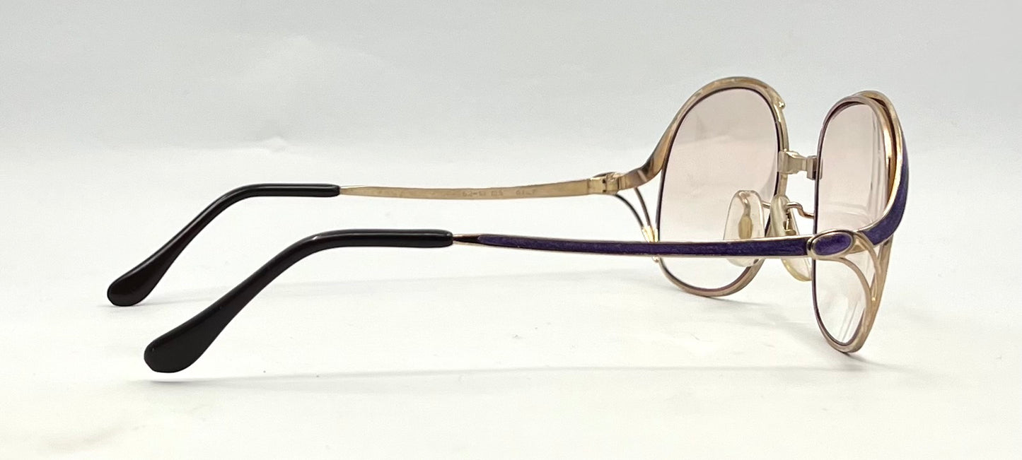 Vintage GILT ISABEL 52-18 Gold Purple Enamel Japan Sunglasses