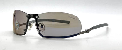 Chanel C232-7H Gray Wraparound Sunglasses Vintage Unworn Full Kit Made in Italy