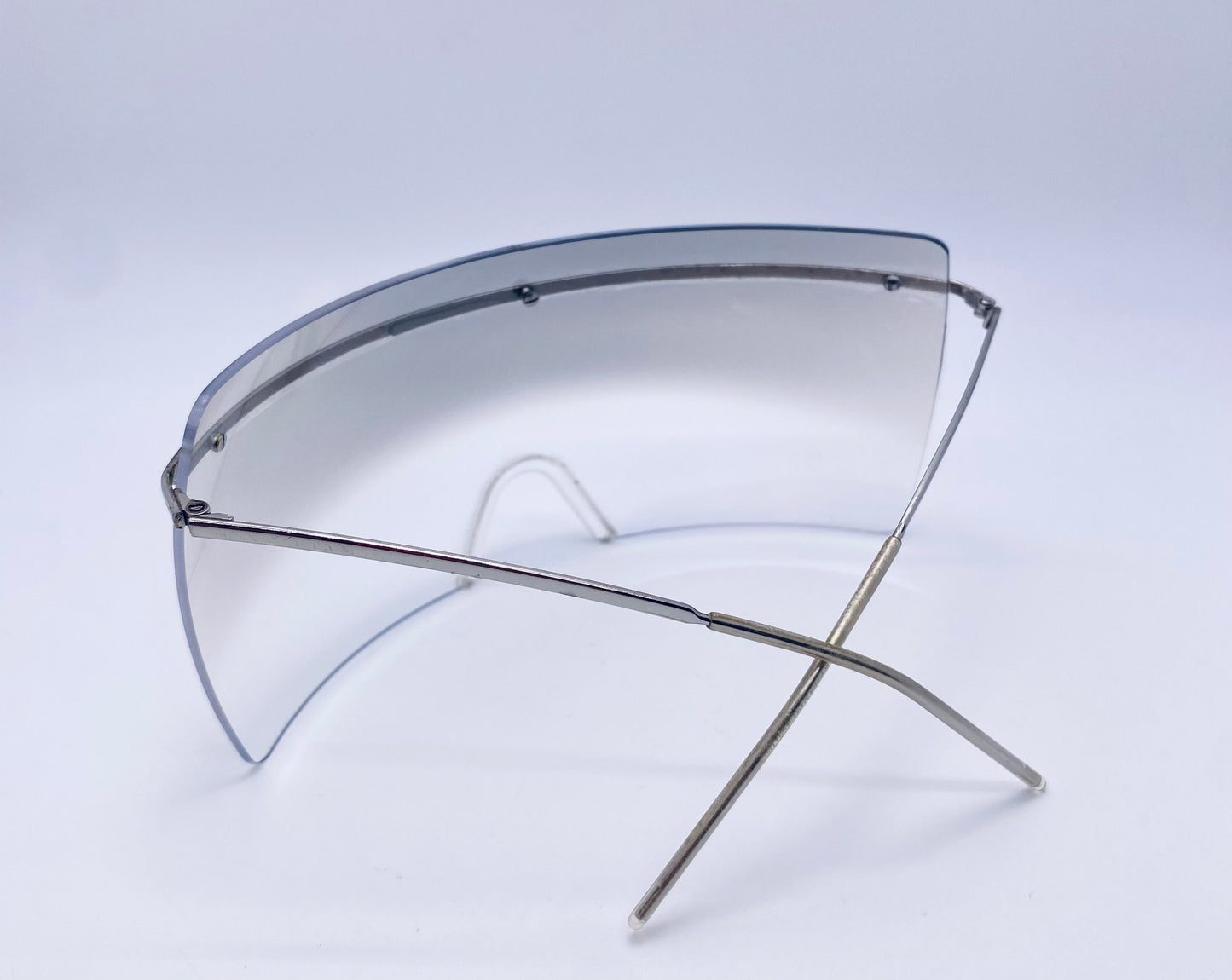 Chanel 4045 c.124/57 Vintage 2000s Shield Sunglasses-Silver Metal, Grey to Clear Gradient lens