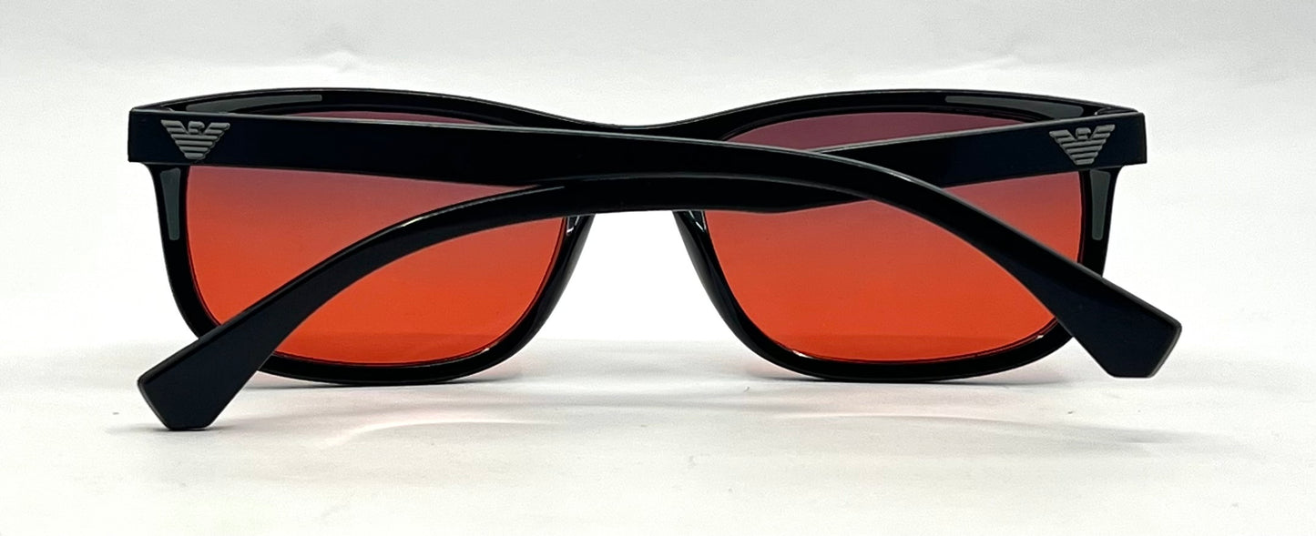 Emporio Armani EA 3164 Black Sunglasses w/New Grey-Red Custom Gradient Lenses-56mm