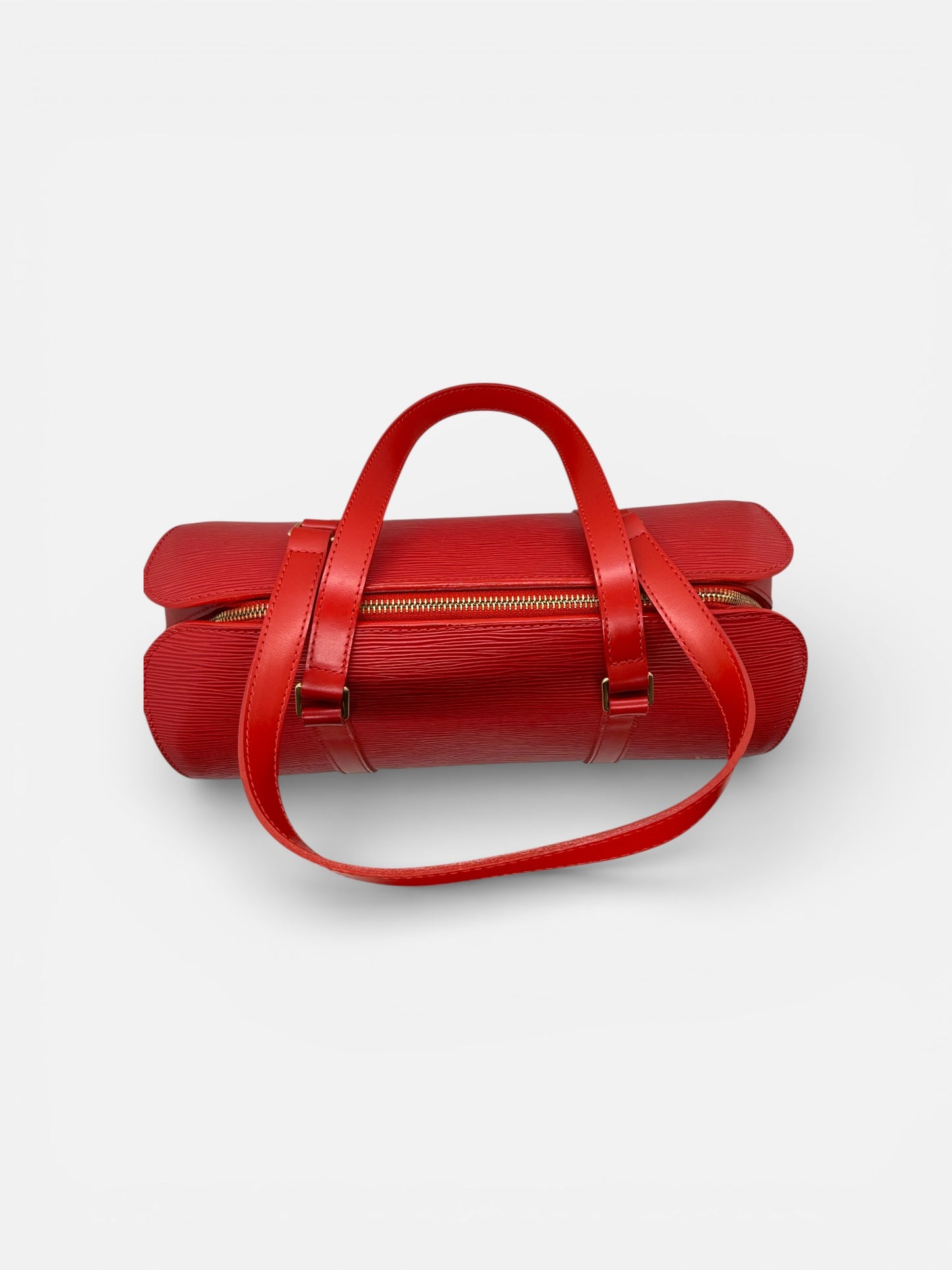 Louis Vuitton Red Epi Leather Barrel Handbag Papillon Made in France Authentic