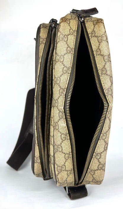 Gucci GG Monogram Canvas Double Zip Crossbody Messenger Bag Authentic