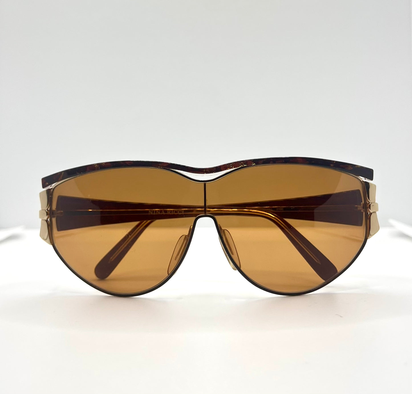 NINA RICCI NR3017 C.321 0166 Vintage Shield Sunglasses-Gold/Brown-Deadstock