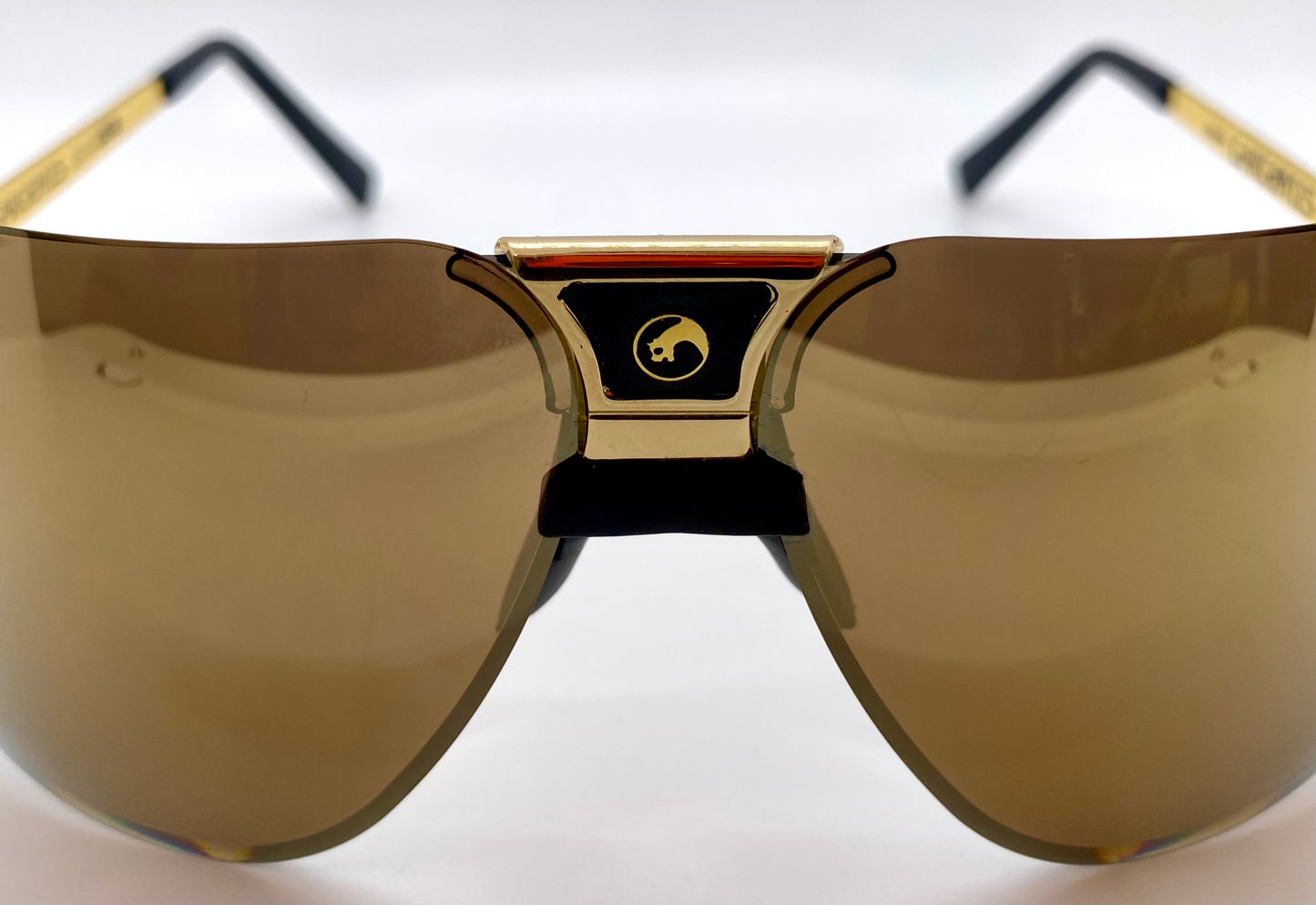 VINTAGE 1980s GARGOYLES USA-22K Gold Plated Mirrored Sunglasses 85mm w/Original case