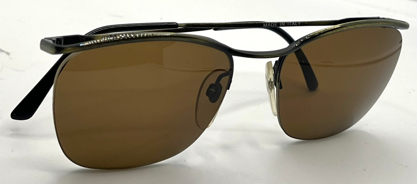 Metalflex LG Vintage Sunglasses-Half Rim Wire Frame-Brown Lenses-Italy-55mm