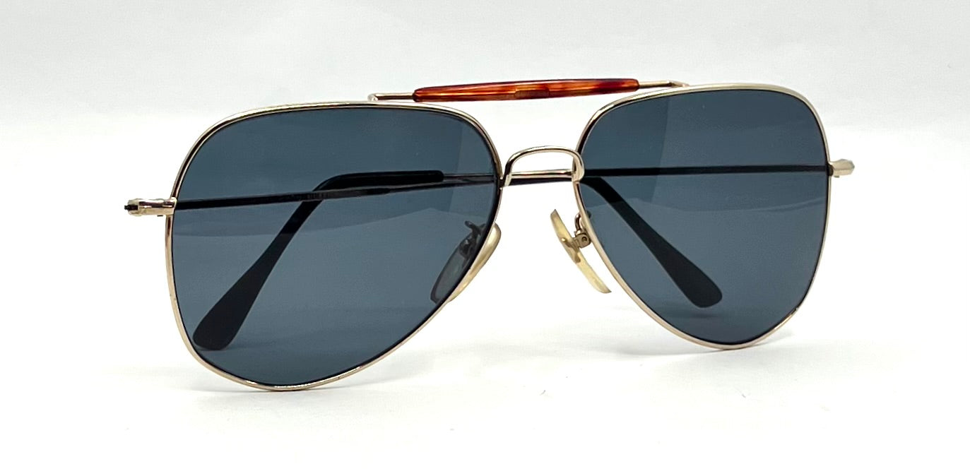 Safari II VINTAGE Aviator Sunglasses 60-15 Gold Metal Custom Blue Lenses