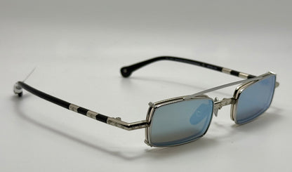 Brand New Philippe V X2 Titanium Rectangle Glasses | Yellow Lenses | Mirrored Silver Clip-On | Made in Japan