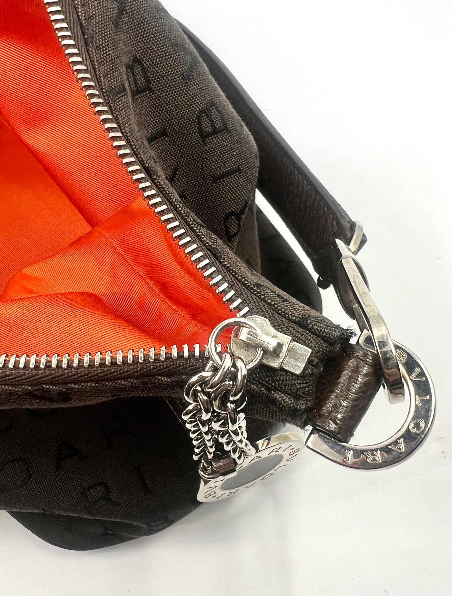 BVLGARI Logo Canvas Shoulder Bag Y2K VINTAGE with Silver Hardware