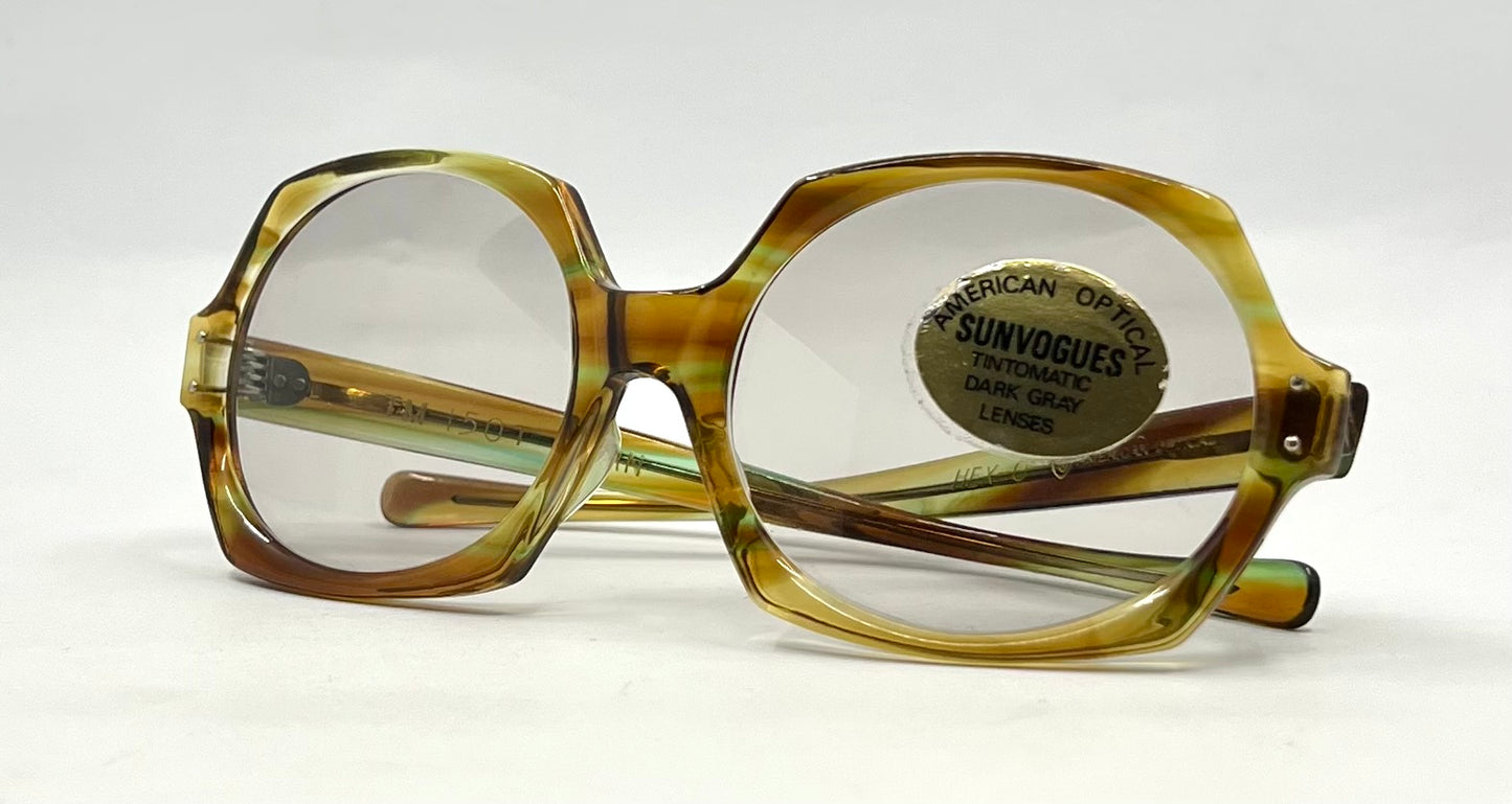 American Optical SunVogues HEX O Deadstock Tintomatic Dark Gray Lenses